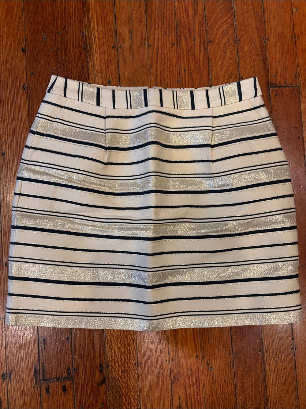 J. Crew Cream and Black Striped Metallic Mini Skirt